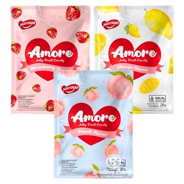 

Naraya Amore Jelly Fruit Candy Permen Lunak Rasa Buah Mangga Mango Strawberry Peach 26g