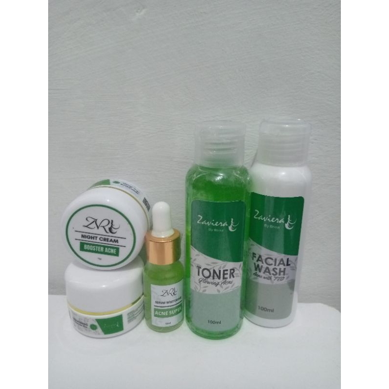 PAKET KOMPLIT Skincare Zaviera acne Booster & acne Glowing cream Untuk permasalahan kulit wajah Berj