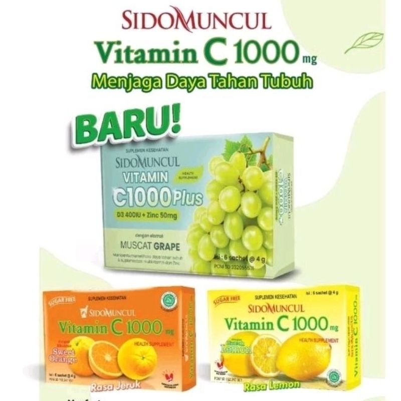Sidomuncul Vitamin C1000mg Plus D3 400iu Zinc 50mg Sachet - Sido Muncul Vitamin C 1000mg Muscat Grap