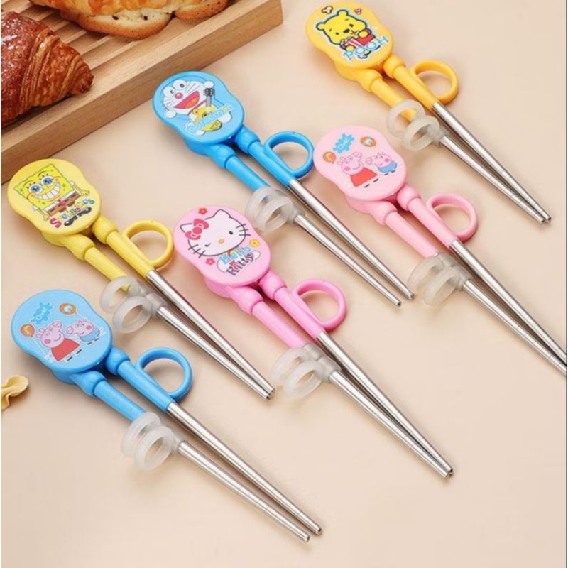 SUMPIT BELAJAR MAKAN ANAK KARAKTER STAINLESS BESI /TRAINING CHOPSTICKS CILD