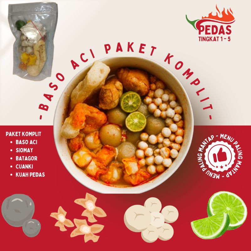 

Baso Aci Paket Komplit - Pedas Tingkat 1-5