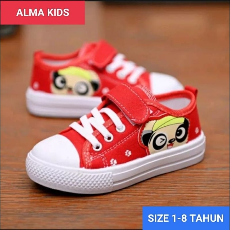 ALMA_SEPATU ANAK PEREMPUAN BAHAN KANVAS HITAM PUTIH SIZE 1-8 TAHUN TRENDY ANAK SD DAN TK