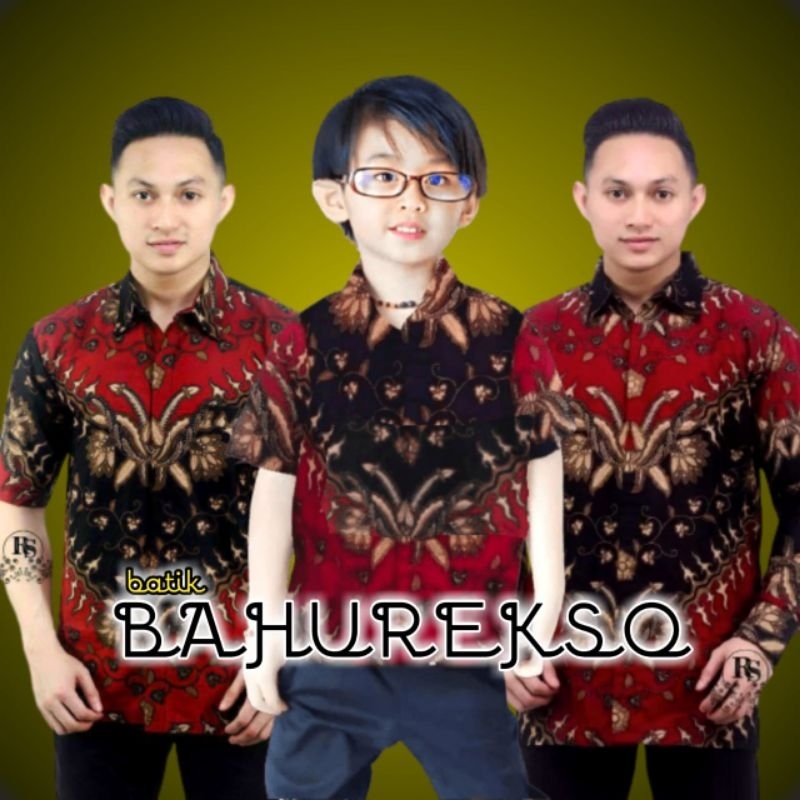 Batik Couple Ayah Dan Anak Cowok | Kemeja Batik Lengan Panjang | Batik Anak Laki-laki Merah Maroon