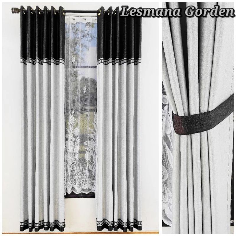 Gorden pintu jendela panjang ukuran 230cm bahan kain blackout semi bludru minimalis warna abu hijau 
