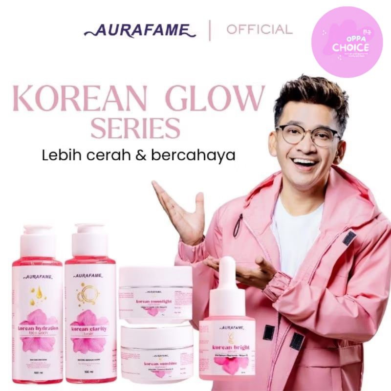 AURAFAME - 5 PCS Set KOREAN GLOW SERIES [FACE WASH + TONER + SERUM + KRIM PAGI + KRIM MALAM]