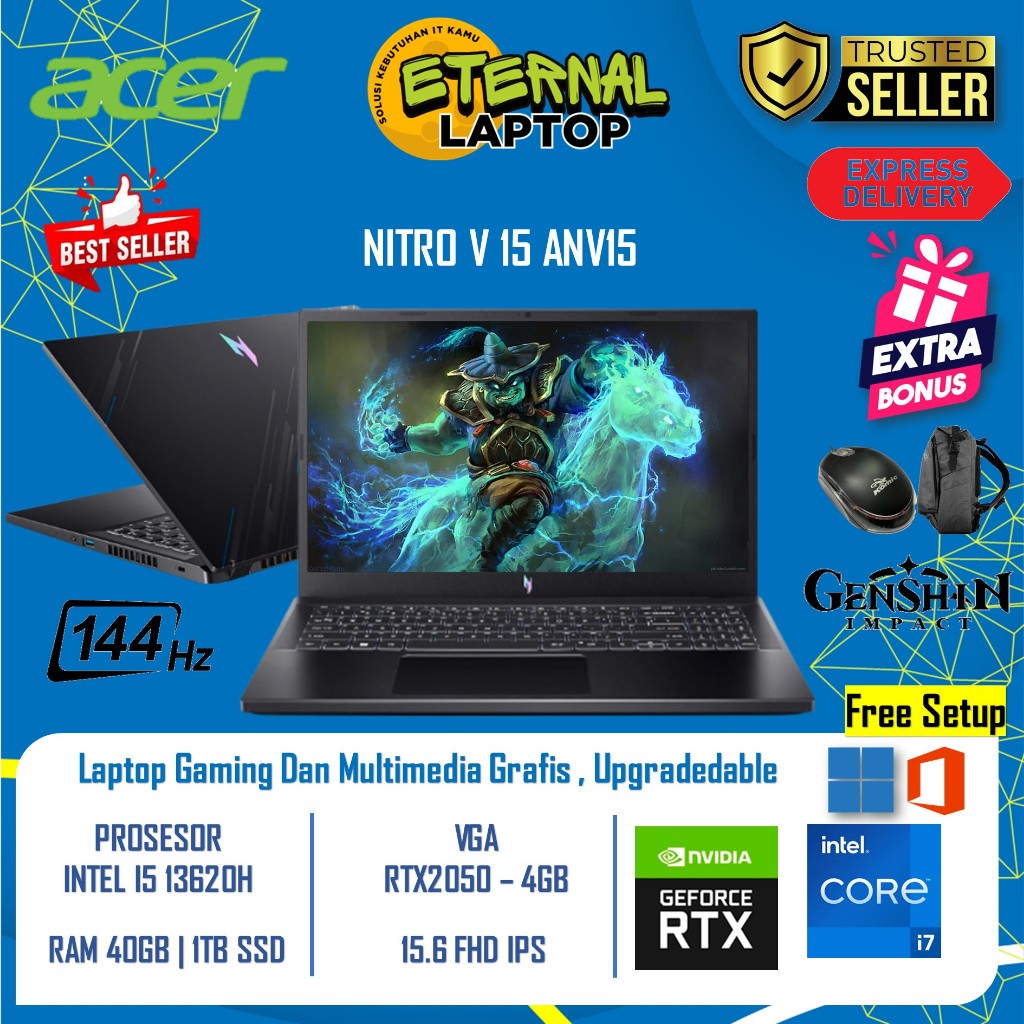Laptop Gaming Murah Acer Nitro V 15 GeForce RTX™ 2050 Core i7 13620H 64GB DDR5 1TB SSD Win 11 + OHS