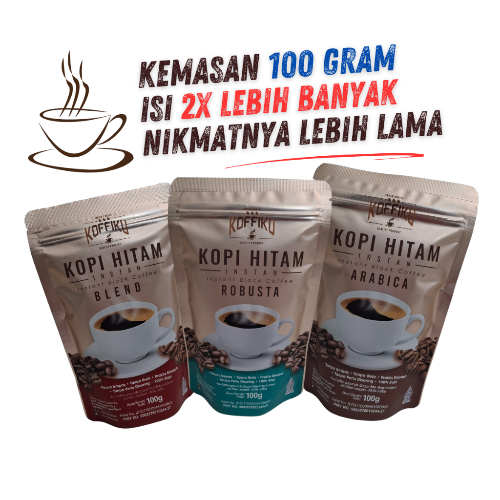 

Kopi Instan Tanpa Ampas Robusta Blend Arabika Instant Coffee Tanpa Gula 100 gram