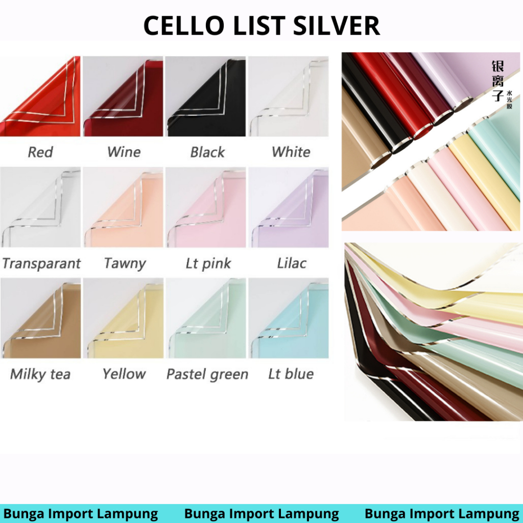 

(LEMBARAN)Cellophane Frame Line LIST SILVER Kertas Buket wrapping