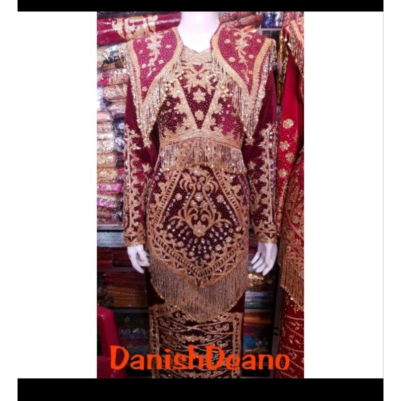 baju pengantin minang motif silang maroon (merah hati) sepasang