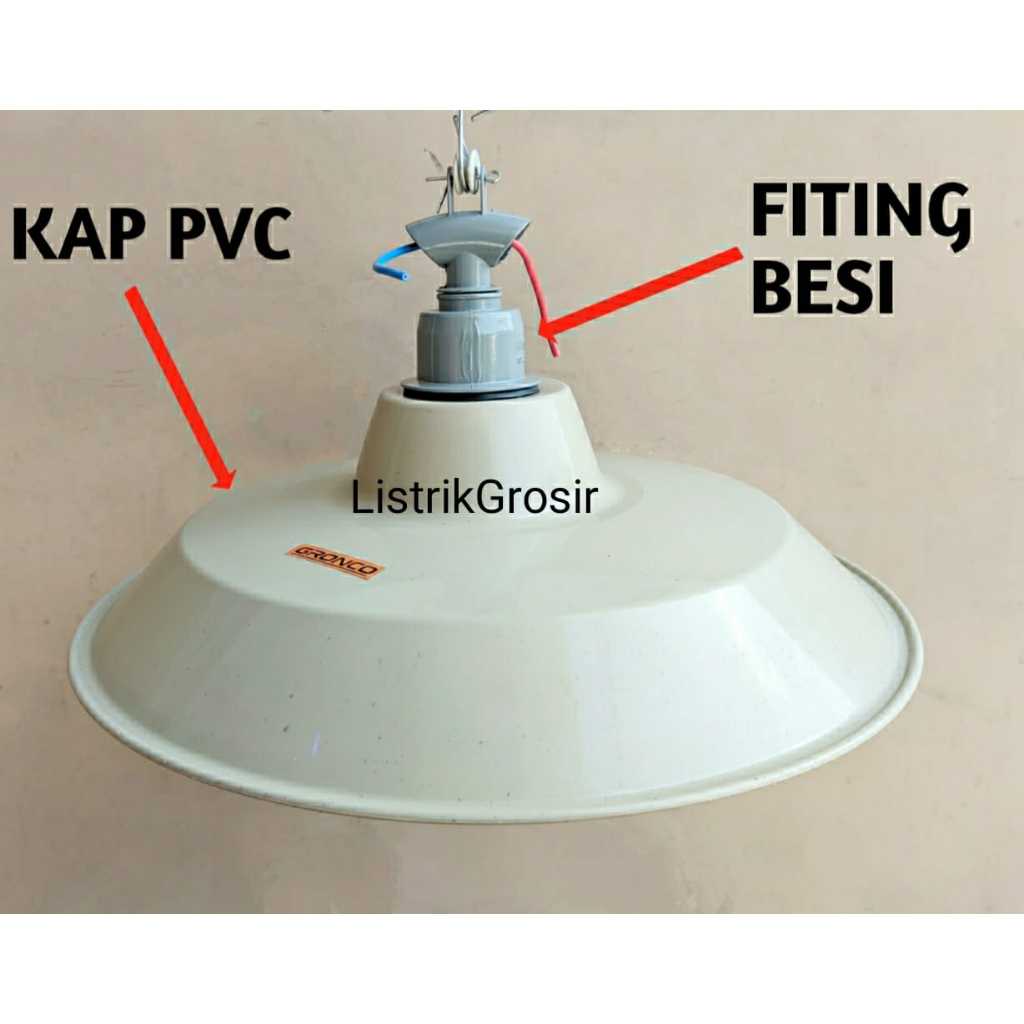 FITTING BESI + KAP PVC 30CM Gronco SET Kap PVC + Fiting BESI Kap Tudung Lampu Jalan Outdoor