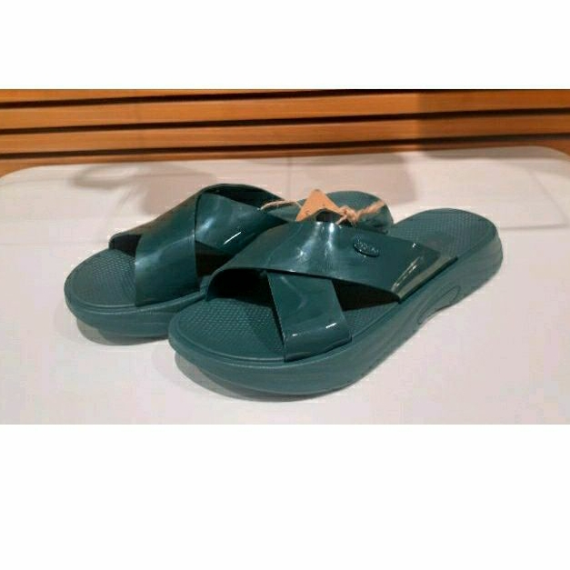 SANDAL BATA SANDAL SLIP ON WANITA BATA SANDAL PATA-PATA WEDGES KARET WATER PROOF EMERALD GREEN -5727