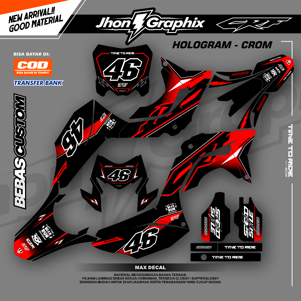 Decal CRF 150L Hitam Full Body Hologram Terbaru / Decal KLX WR Dtracker By Jhondecal