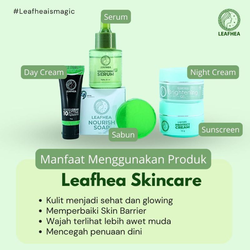(FREE GIFT) PAKET SKINCARE LEAFHEA SABUN LEAFHEA SERUM LEAFHEA SUNSCREEN LEAFHEA CREAM LEAFHEA 100% 
