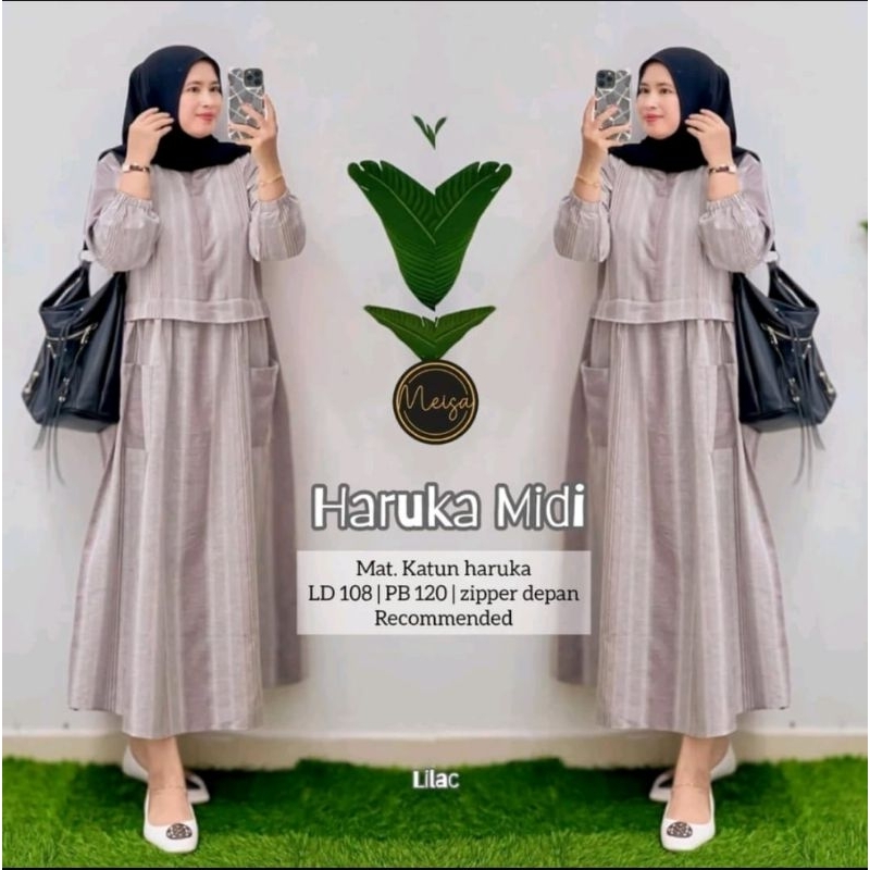 Haruka midi dress bahan katun haruka premium good quality