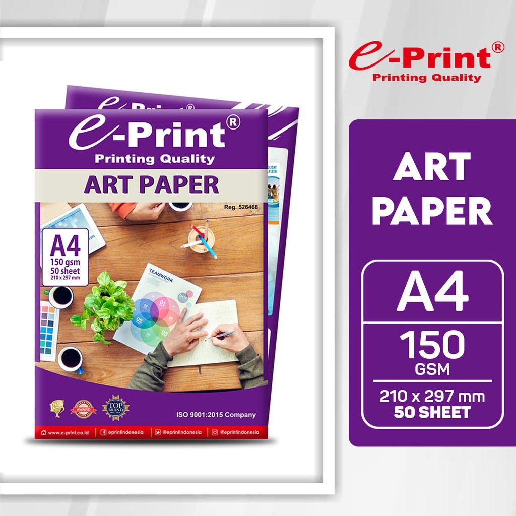 

Kertas Art Paper Ukuran A4 Merek E-Print Isi 50 Lembar 150 Gsm