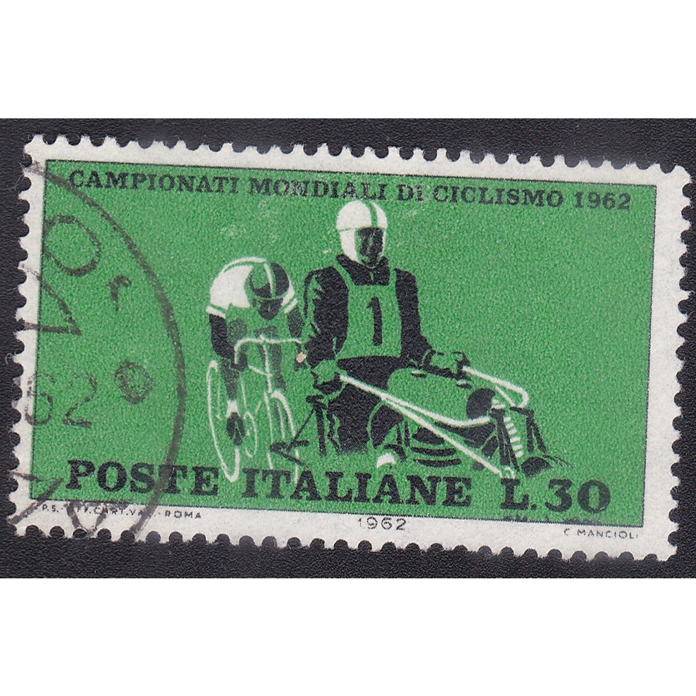 

A 11098 SATU BUAH PRANGKO POSTE ITALIANE NOMINAL 30 LIRE TEMA CAMPIONATI MONDIALE DI CICLISMO TAHUN 1962 DENGAN KONDISI SUDAH ADA CAP