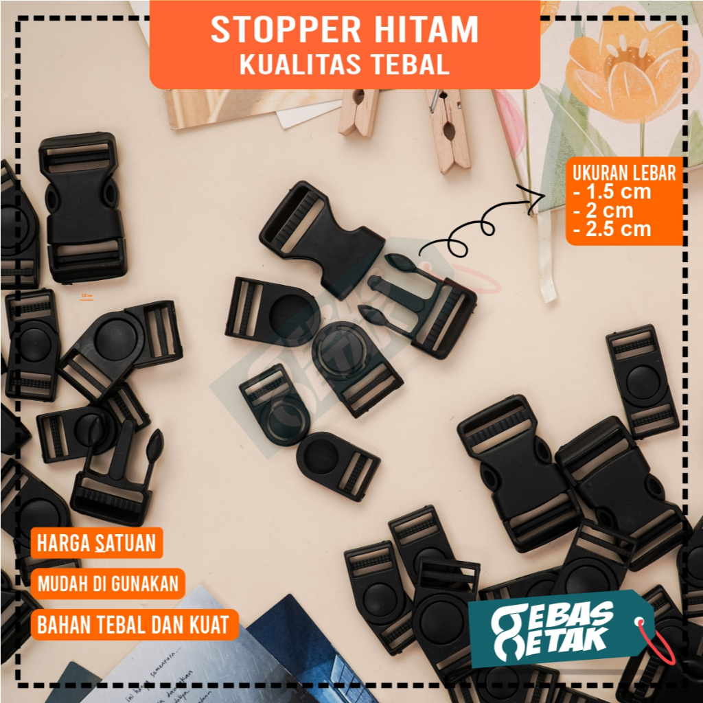 

Stopper Stoper Tali Lanyard ID Name Card Cantelan Aksesoris Ukuran 1,5 cm 2 cm 2,5 cm Warna Hitam