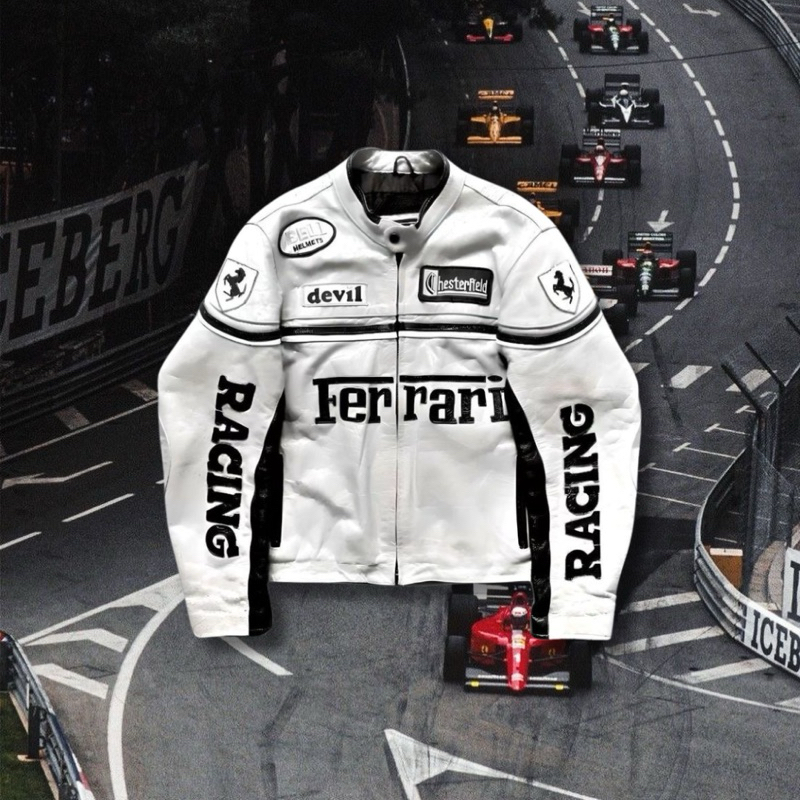 IAMYOURQL - Ferrari White Race Jacket Leather