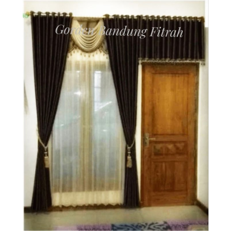 Gorden 1set full samping pintu lengkap dgn kain tipisnya model poni gelombang layar custom warna ter