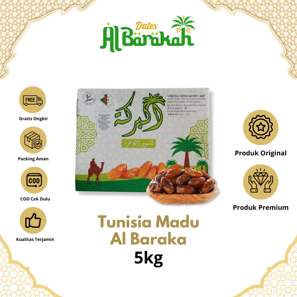 

Kurma Tunisia Madu Al Baraka Palm Dates Deglet Noor Premium Kemasan 5Kg Original Oleh Oleh Haji