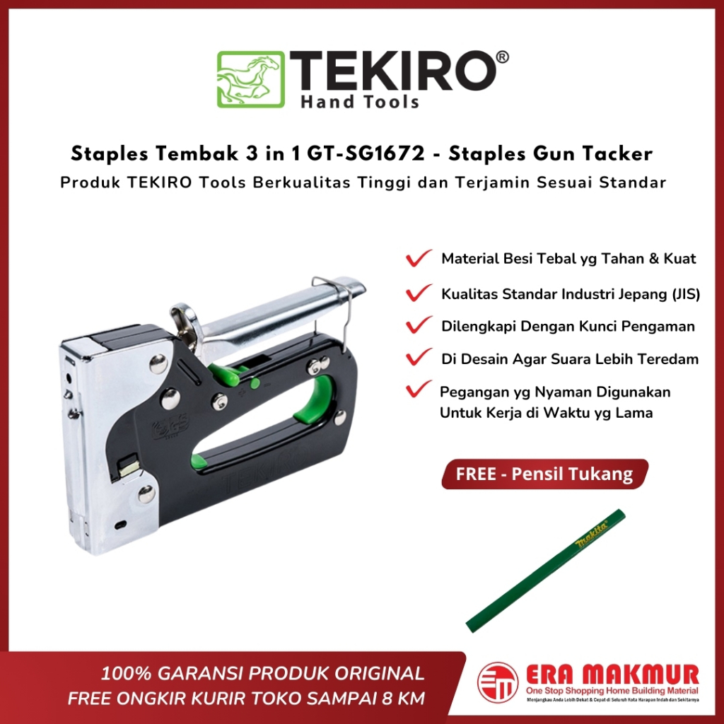 

TEKIRO – Staples Tembak 3 in 1 GT-SG1672 Staples Gun Tacker GT – SG 1672