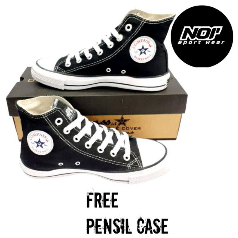 Sepatu Compass sepatu sekolah compass model tinggi HC black white