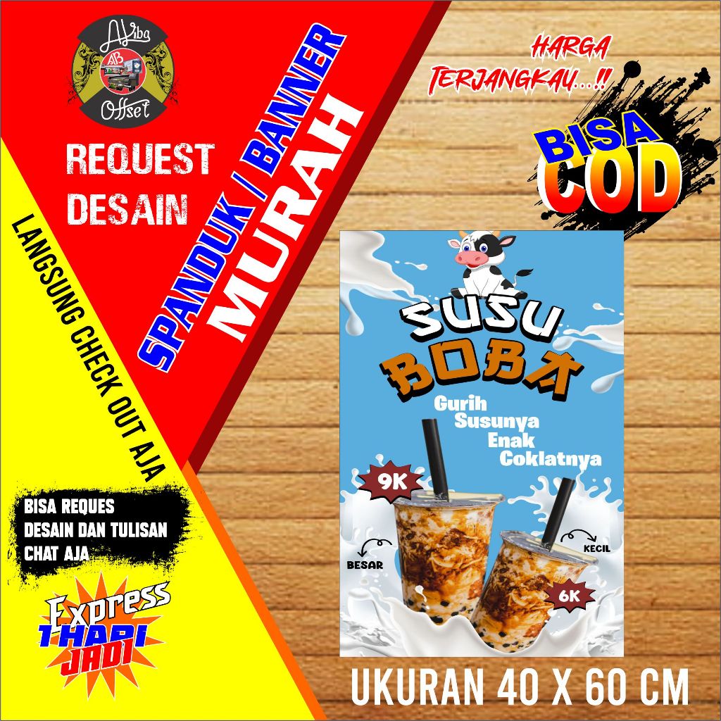 BANNER SPANDUK BOBA COKLAT4060 UKURAN 40X60CM