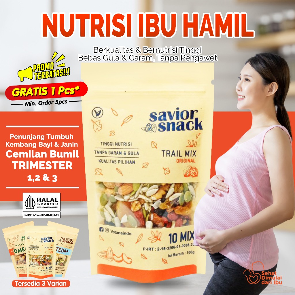 

Cemilan Ibu Hamil Penambah Berat Badan - Asupan Nutrisi Asli, Suplemen Makanan Sehat Bumil - Savior Snack Trail Mix Kacang Kacangan Buah Buahan Biji Bijian Kering Siap Makan Bahan Organik Tanpa Pengawet, Bebas Gula & Garam