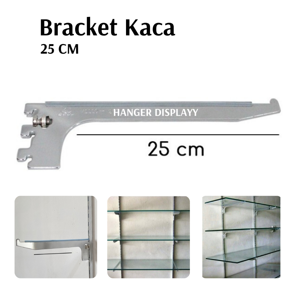 Bracket Kaca Stainless 25 cm | Siku Braket Penyangga Rak Kaca Display