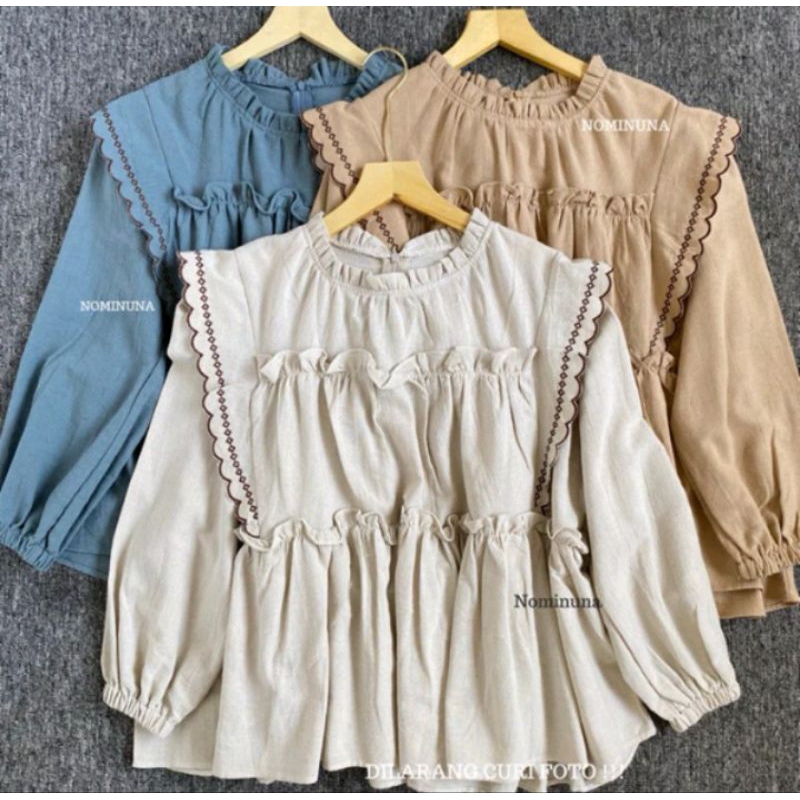 atasan wanita blouse korea style oversize oversized linen bulu kuda vintage renda import BKK