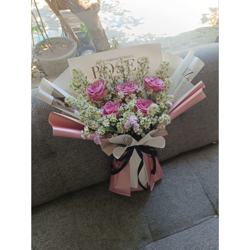 fresh flower bouquet purple rose premium buket bunga asli segar Surabaya