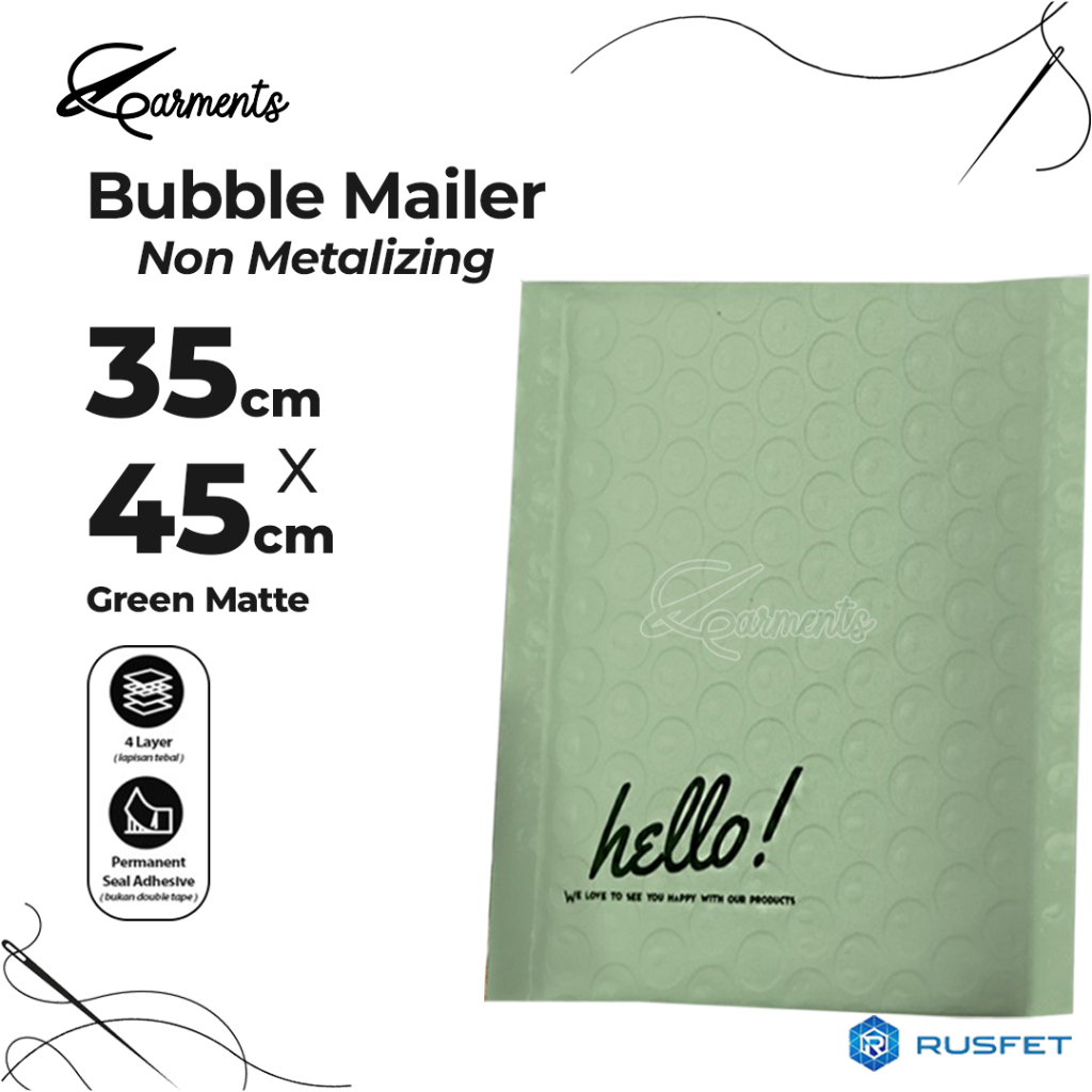 Bubble Mailer Hijau 35 X 45CM Hello Series / Amplop Envelope Wrap PREMIUM Mailer Rusfet Harga Murah