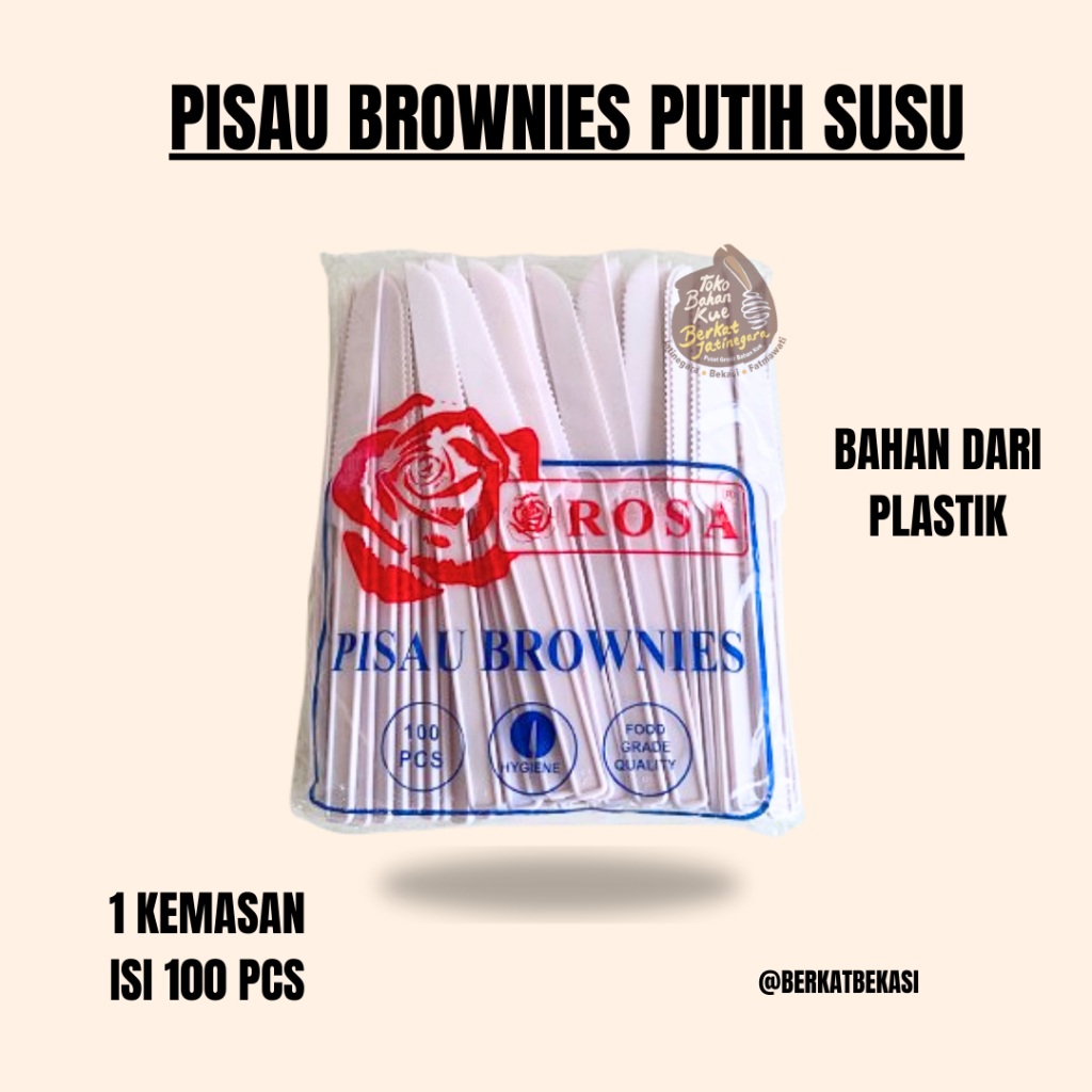 PISAU PLASTIK BROWNIES PUTIH SUSU ISI 100 PCS / PISAU PLASTIK / PISAU BROWNIES