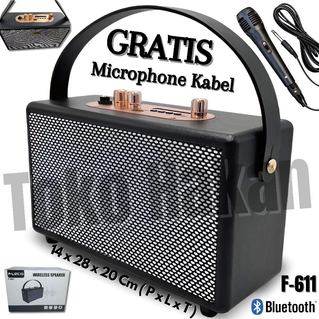 Speaker Bluetooth Fleco F-661 / Salon Bluetooth Bonus Mic Kabel + Kabel Charger - Speaker Karaoke Fu