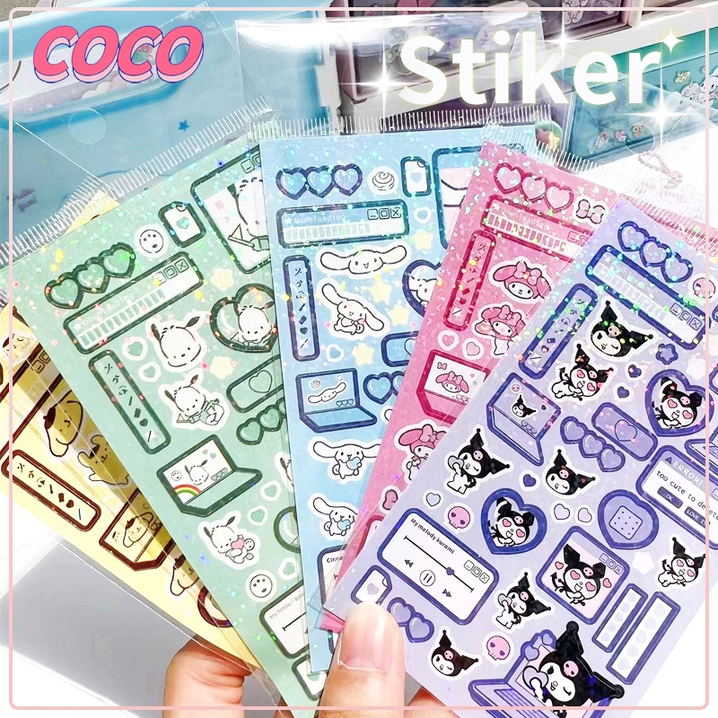 

Stiker tahan air warna-warni laser San-rio/Stiker kartun lucu/Stiker bahan buku pegangan-coco_market