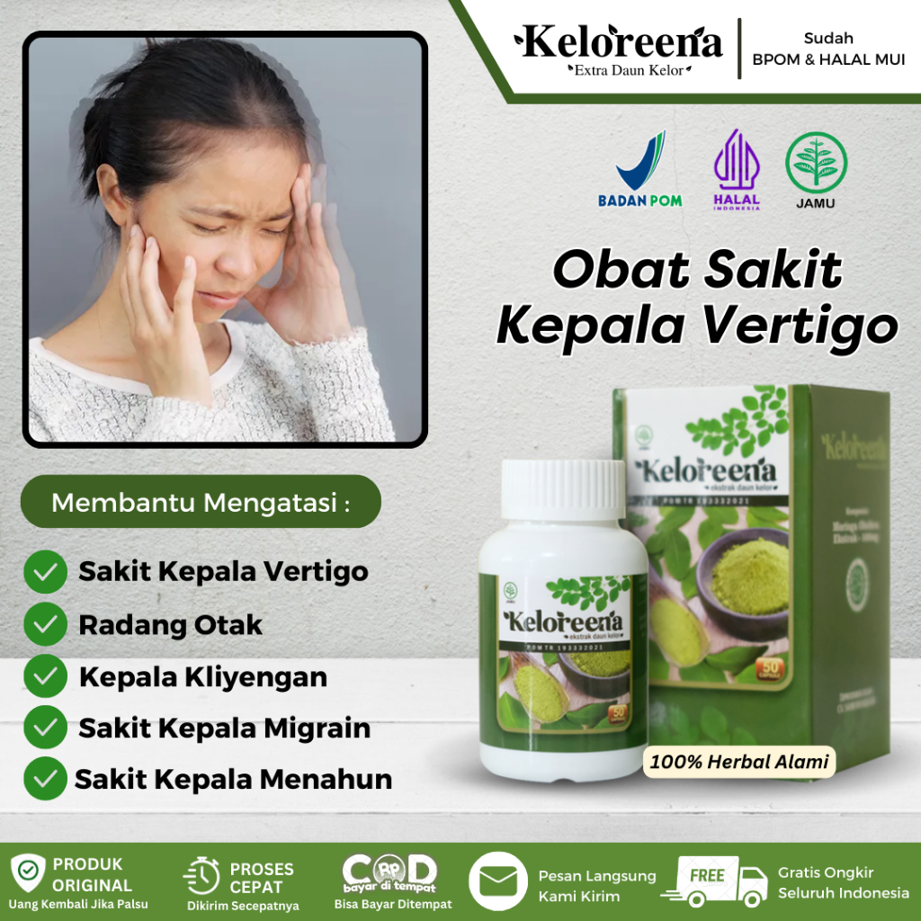Keloreena Kapsul - Obat Sakit Kepala Vertigo, Migrain, Sering Pusing, Sakit Kepala Bagian Belakang, 