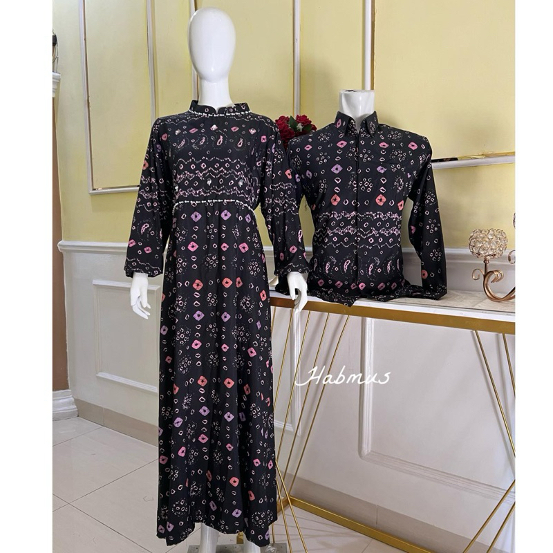 Couple gamis jumputan Palembang titik tujuh mewah