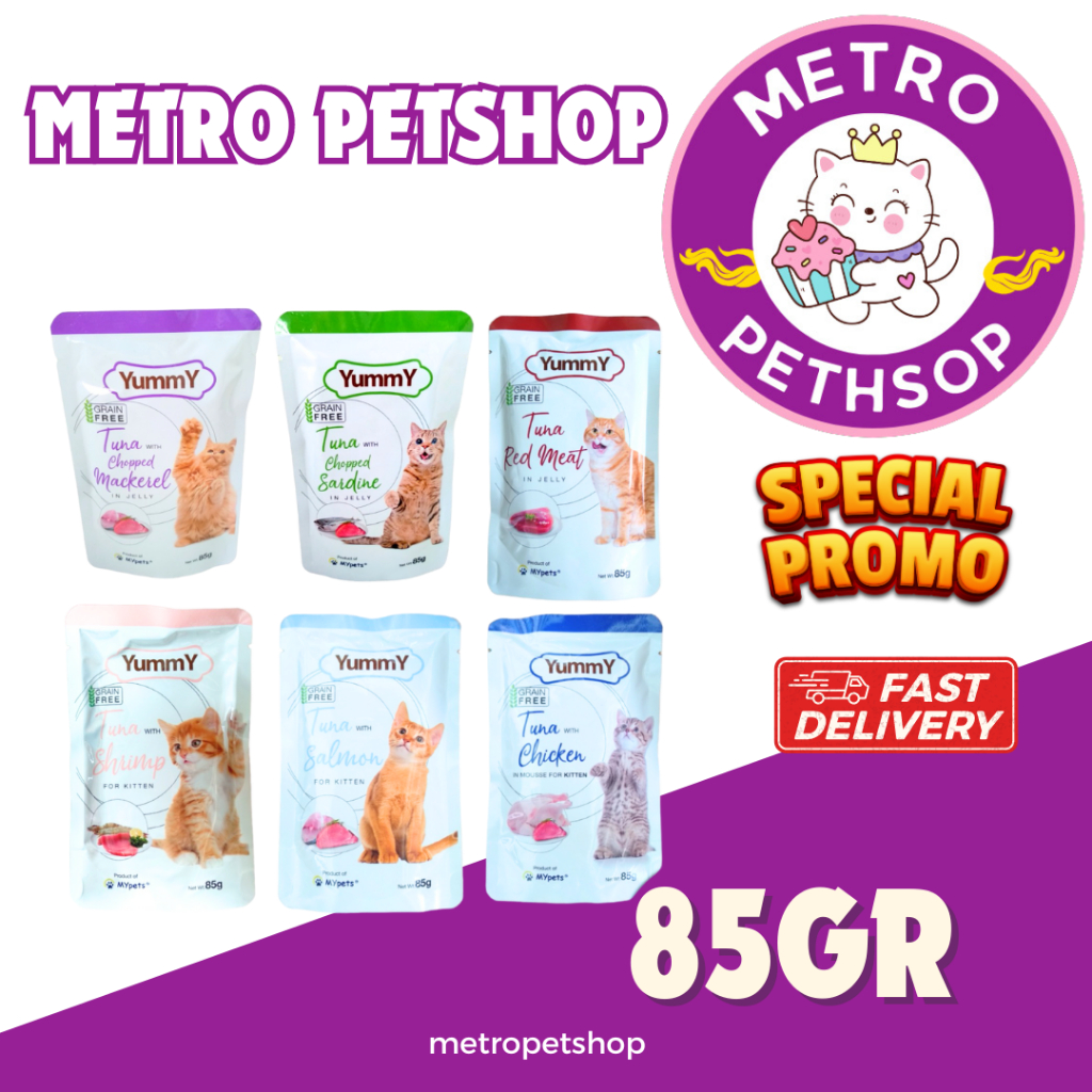 Yummy pouch cat 85gr kitten & adult ALL VARIANT yummy cat wet food