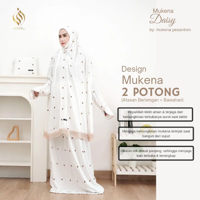 Mukena Potongan Berlengan Rayon Bordir Daisy Mukena Haji Umroh Ihrom