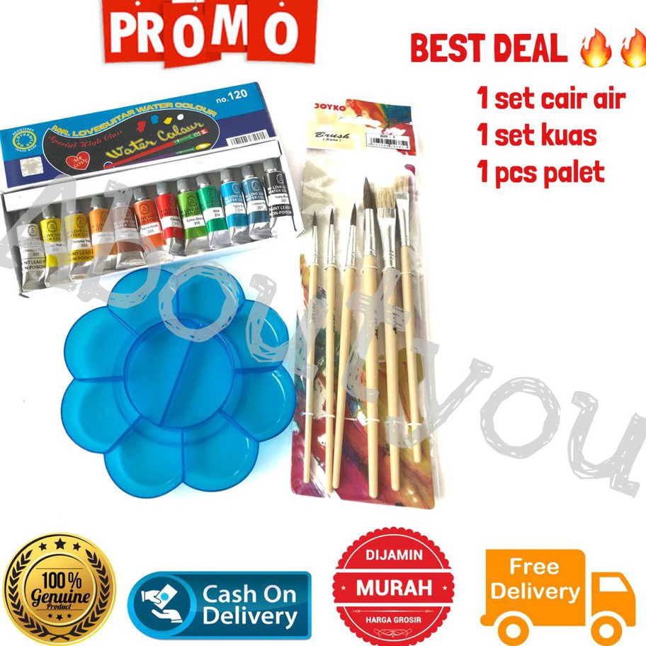 

DISKON Promo PAKET MELUKIS 3 in 1 Palet Kuas Cat Air lukis ART SET murah