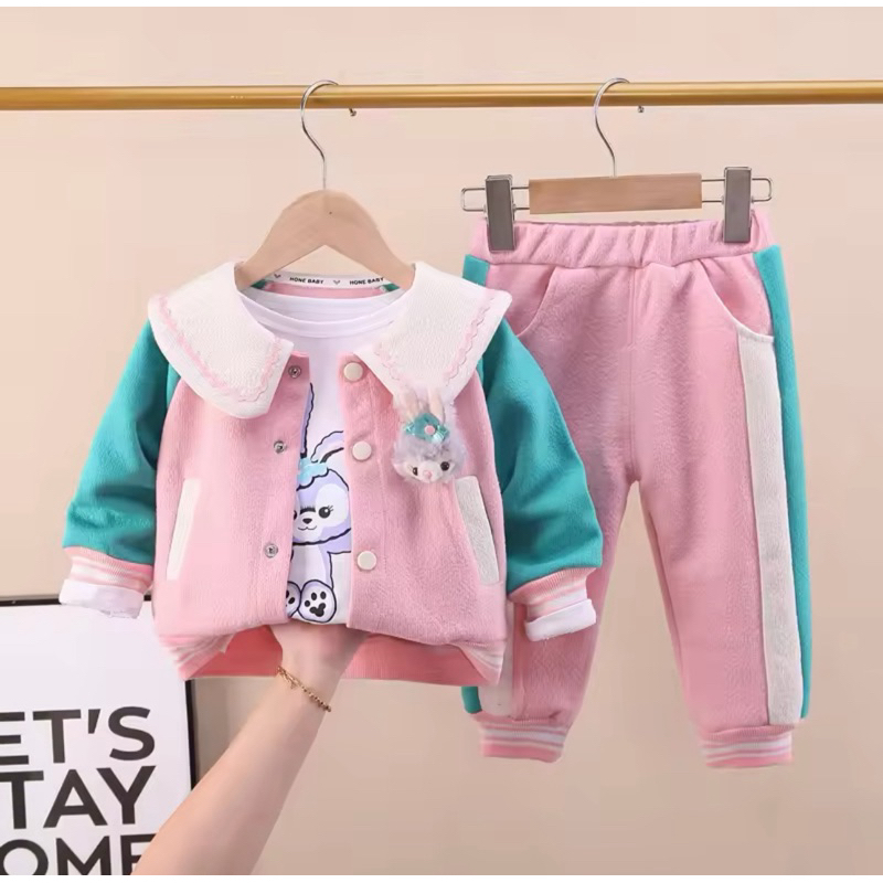 Set 3in1 Anak Perempuan Setelan anak cewek korean style usia 1-5 Tahun Jaket Anak Perempuan Jaket Ko