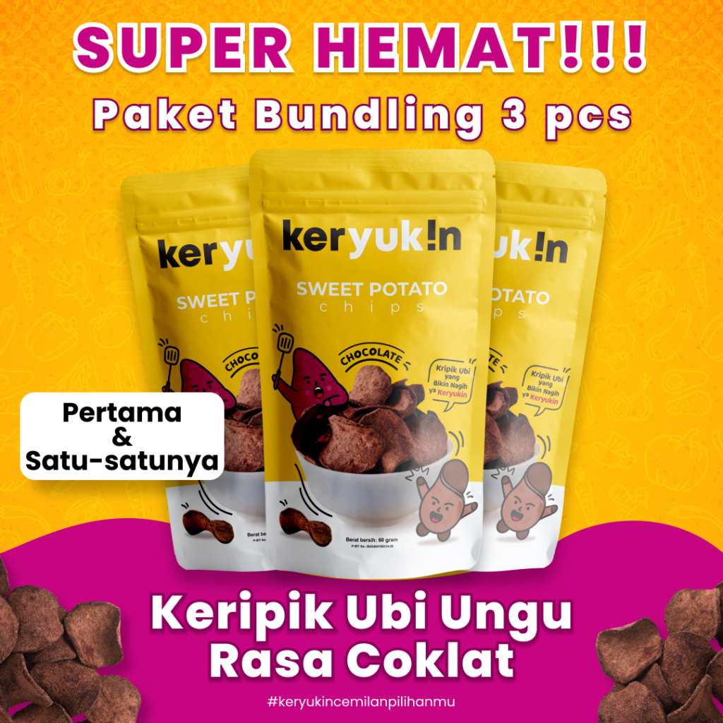 

Paket Bundling 3 pcs Keripik Ubi jalar Ungu madu manis Keryukin Chips Rasa Coklat 65g