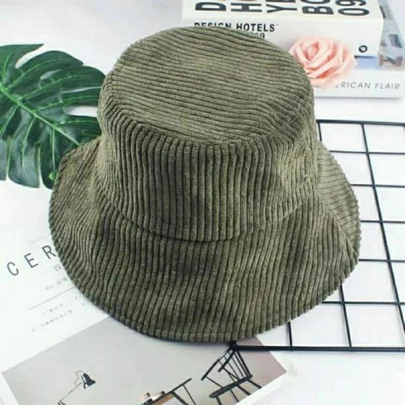 Topi Bucket  Corduroy Wanita Topi Bucket Hat Dewasa