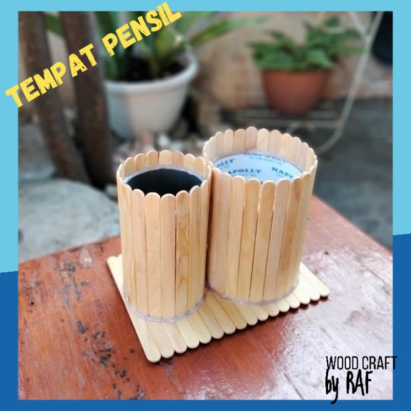 

kerajinan stik es krim tempat pensil 2 tabung besar kecil