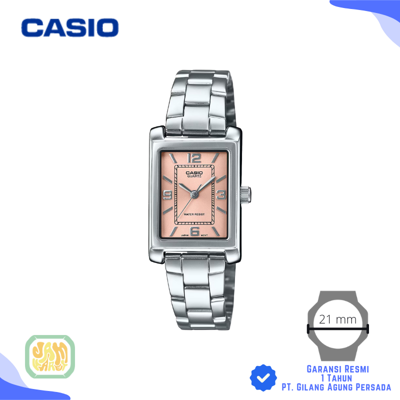 JAM TANGAN WANITA CASIO LTP-1234DD-4A ORIGINAL - CASIO TANK LTP 1234DD 4ADF SILVER PINK