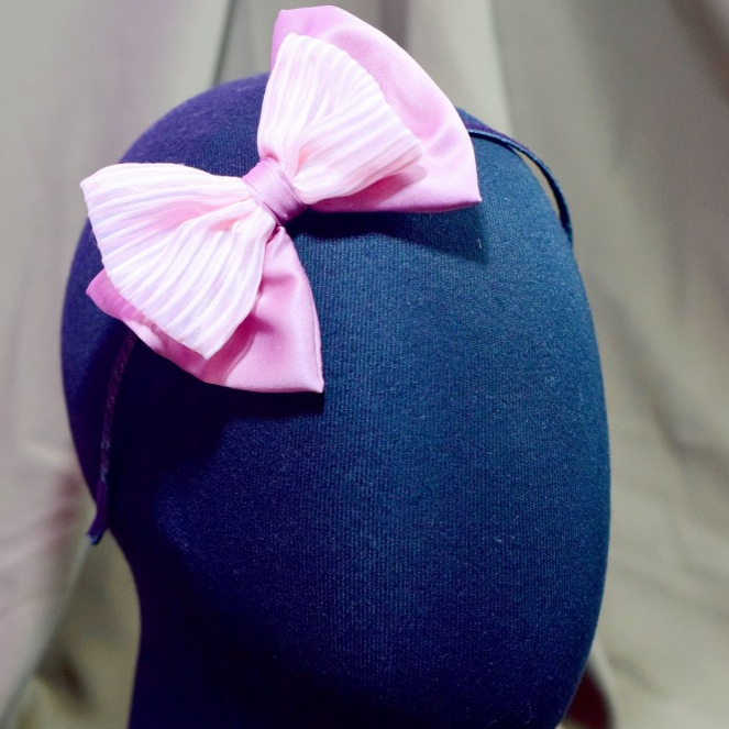 NATHACRAFT Big Korean Bow Headband Bando Pita Korea Besar Wanita Satin - Light Pink