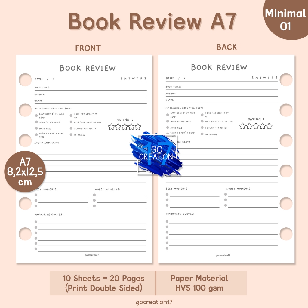 

Buku Planner Refill Kertas Isi Binder Book Review Simple Minimalis A7
