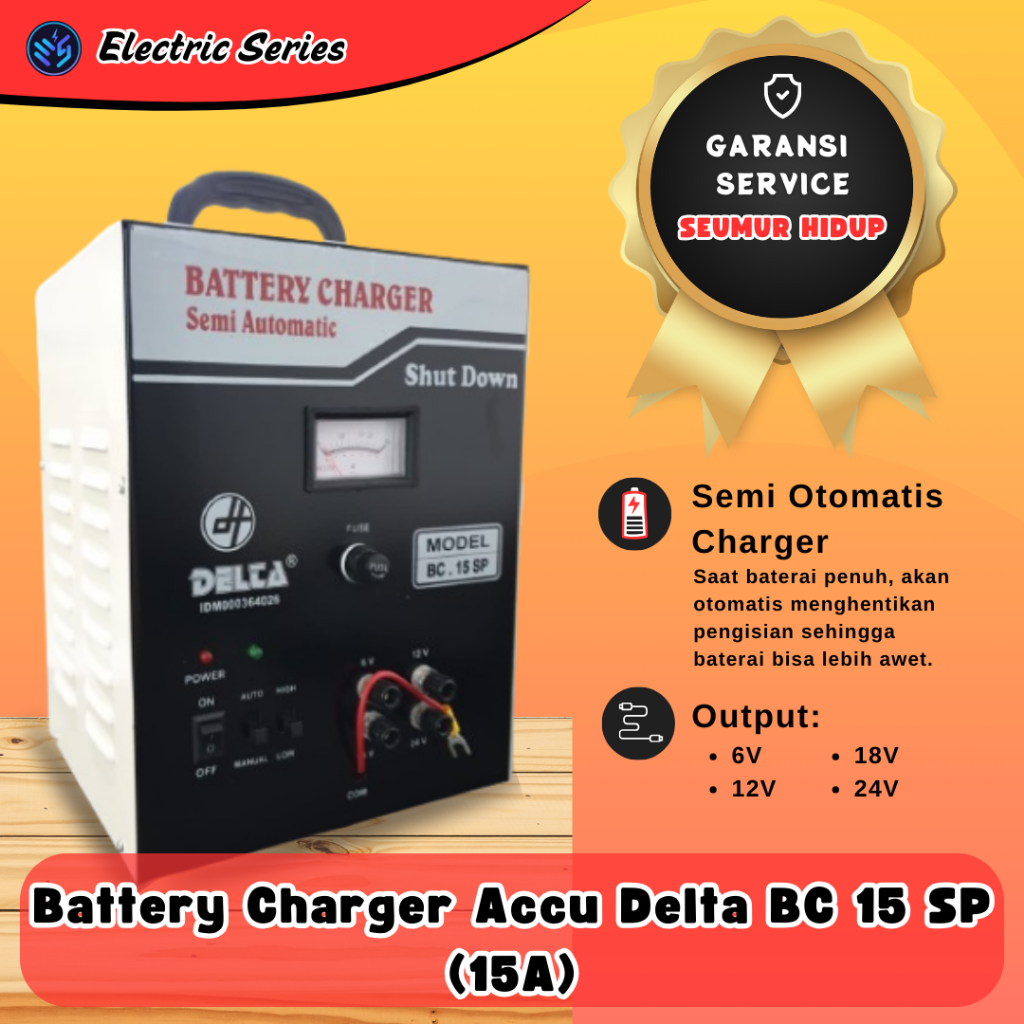 Battery Charger Accu/Cas Aki Delta BC 15 SP - Cas Aki Semi Otomatis