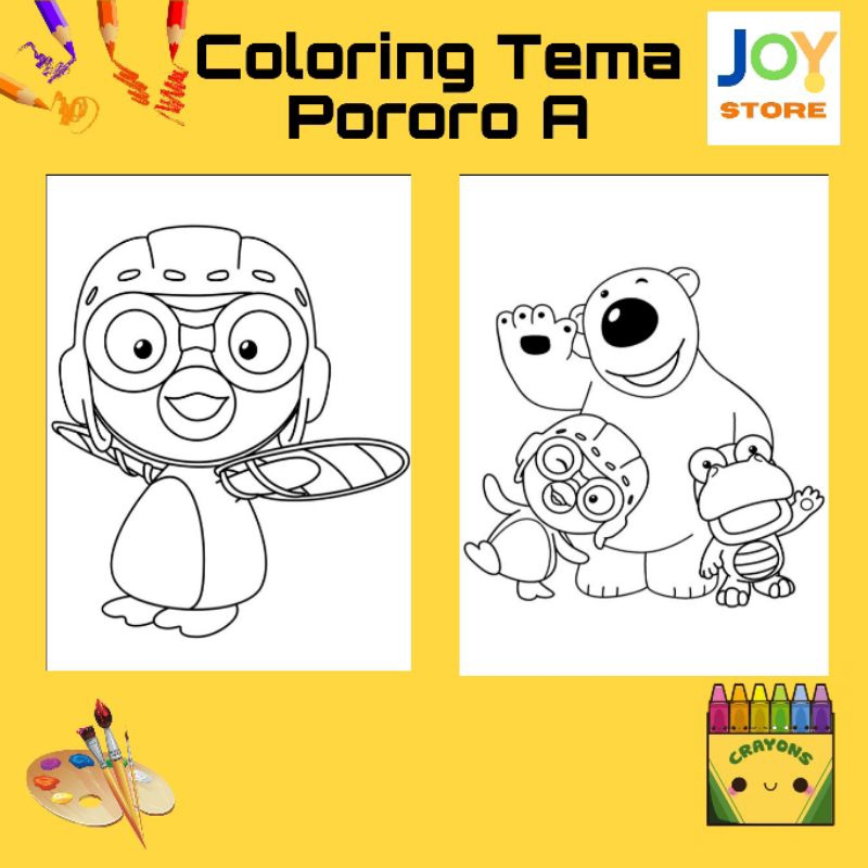 

Kertas Gambar Mewarnai Anak ukuran A4 dan A5 150 gsm - Coloring Paper Tema Pororo A Toko Joy Store