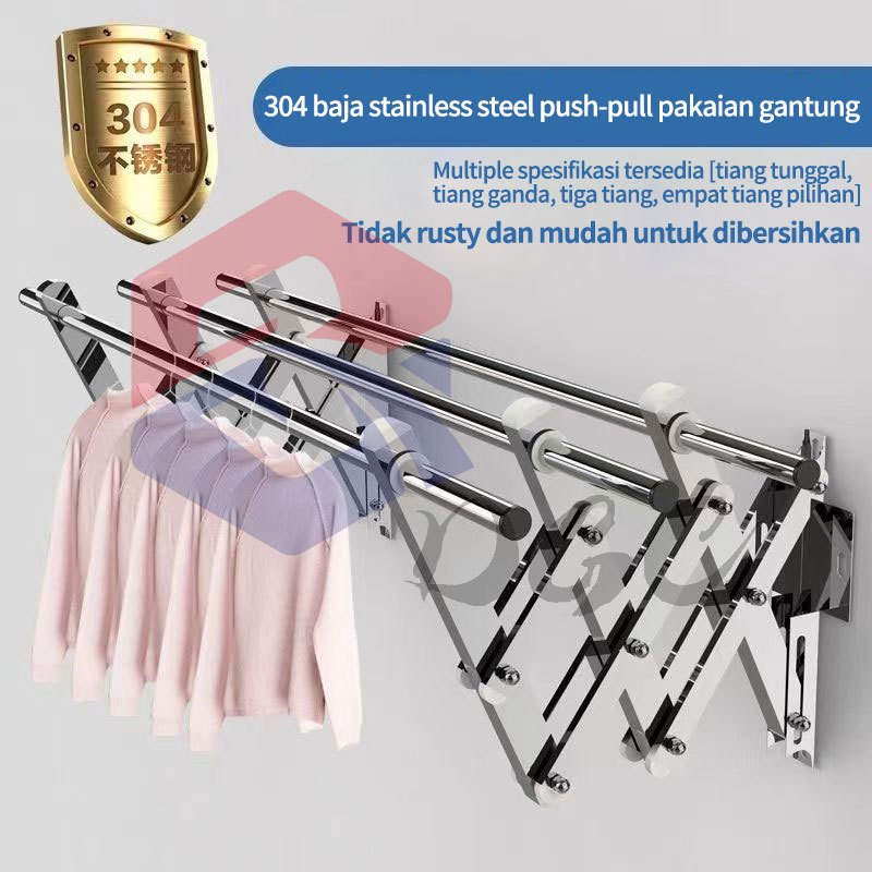 DGC Jemuran Lipat Dinding Jemuran Dinding Jemuran Baju Stainless Steel Jemuran Baju Pakaian Dinding